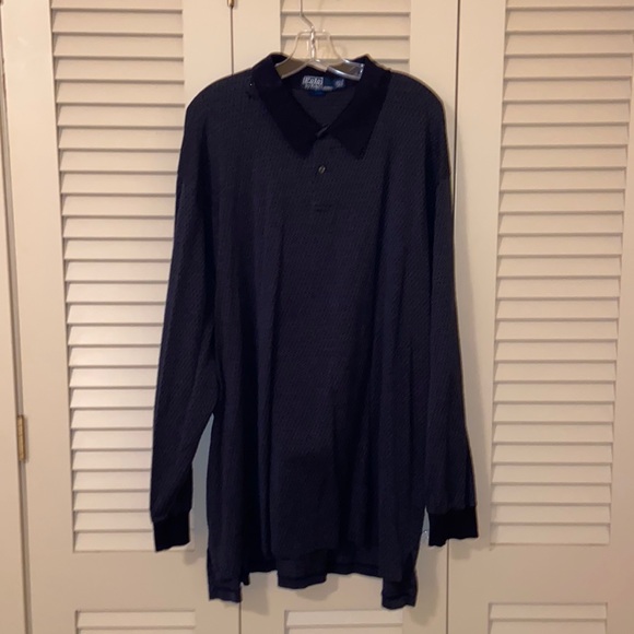 Men’s 3XLT Navy long sleeve Polo By Ralph Lauren shirt with diamond patterns - Picture 1 of 10